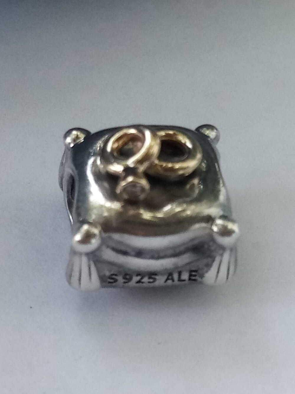 Authentic PANDORA 14k & SS Pillow Wedding Diamond Ring Charm RETIRED